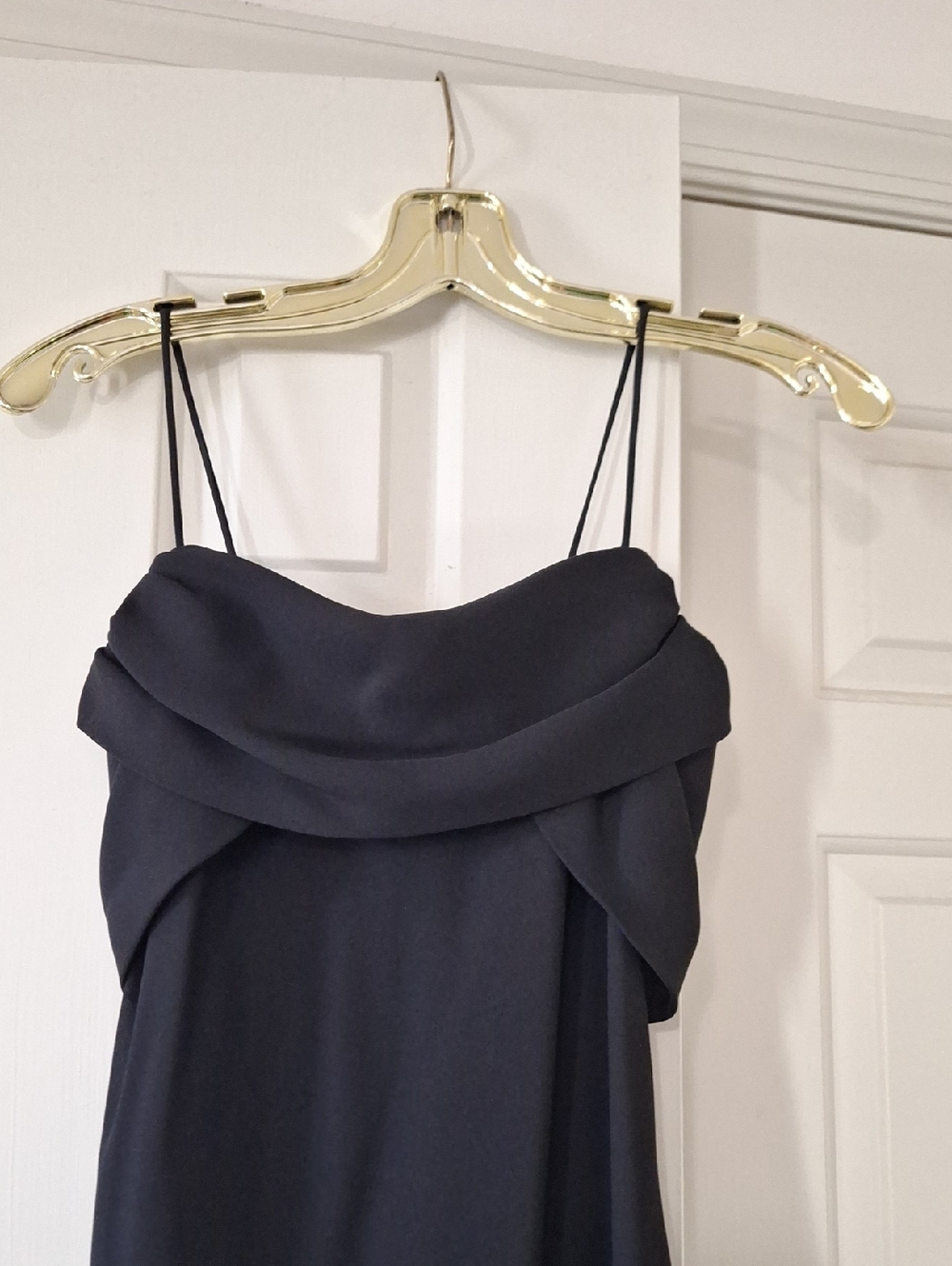 Betsy & Adam Black Maxi Spaghetti Strap Evening Gown